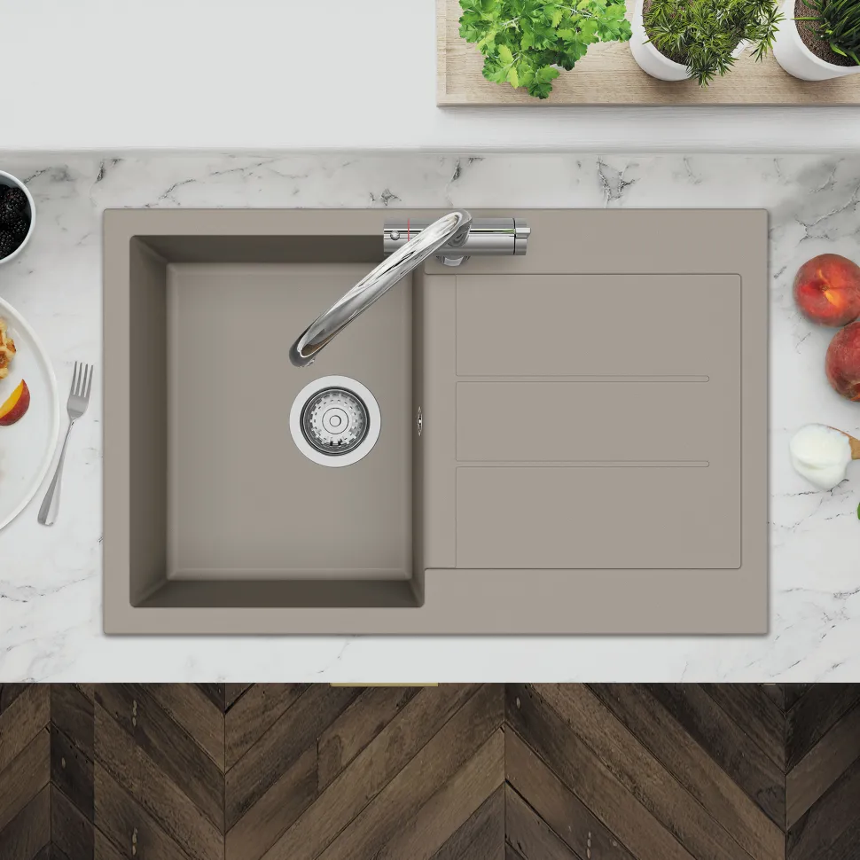 Clearwater Vesta 1 Bowl Granite Composite Kitchen Sink with Reversible Drainer - 780 x 500mm