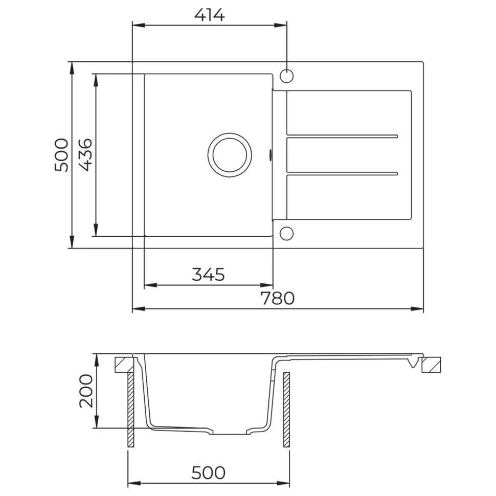 Clearwater Vesta 1 Bowl Granite Composite Kitchen Sink with Reversible Drainer - 780 x 500mm