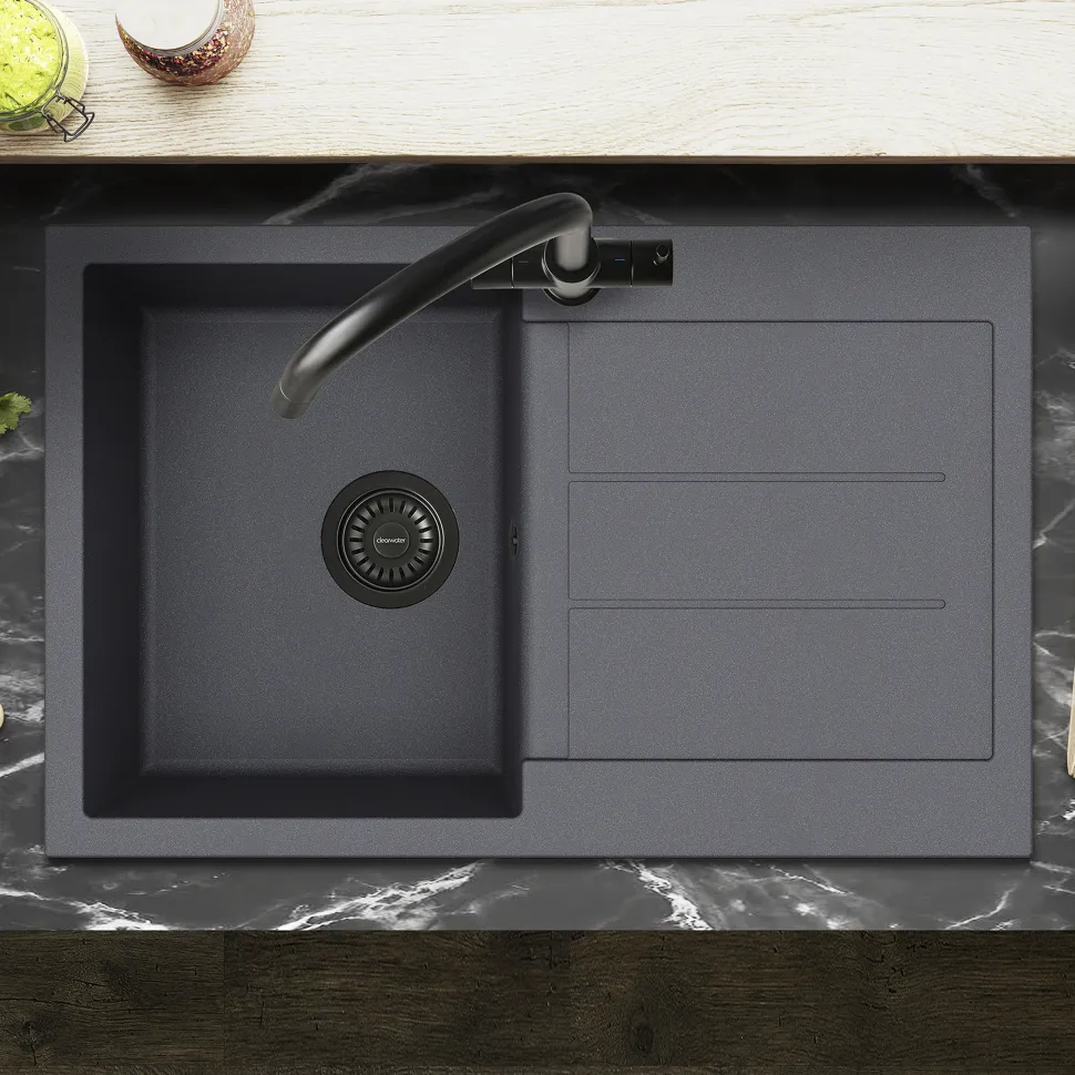 Clearwater Vesta 1 Bowl Granite Composite Kitchen Sink with Reversible Drainer - 780 x 500mm