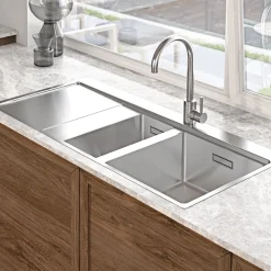 Clearwater Xeron 100 1.5 Bowl Bowl Brushed Stainless Steel Sink & Waste - 1000 x 520mm