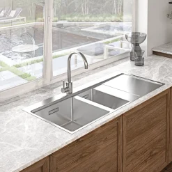 Clearwater Xeron 100 1.5 Bowl Bowl Brushed Stainless Steel Sink & Waste - 1000 x 520mm