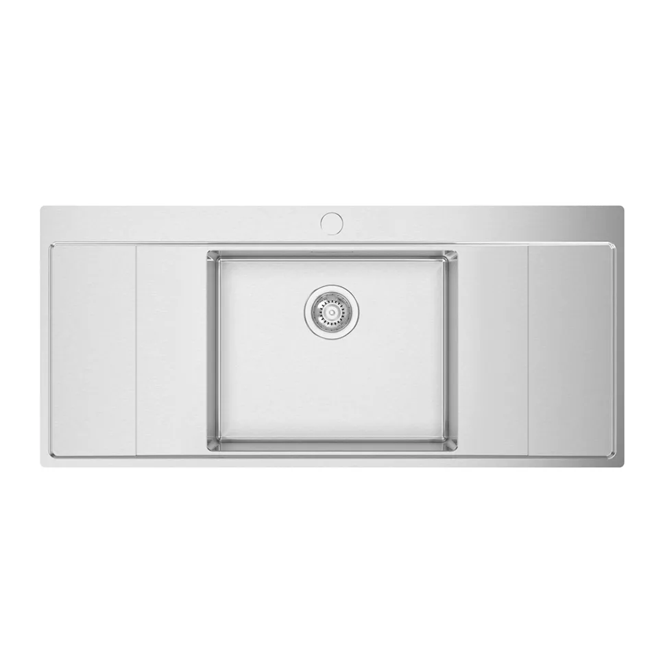 Clearwater Xeron B50 Single Bowl Brushed Stainless Steel Sink with Double Drainer & Waste - 1160 x 520mm