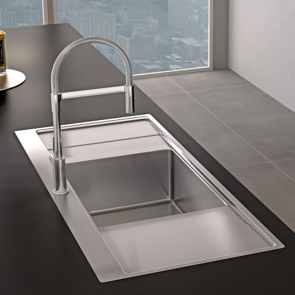 Clearwater Xeron B50 Single Bowl Brushed Stainless Steel Sink with Double Drainer & Waste - 1160 x 520mm