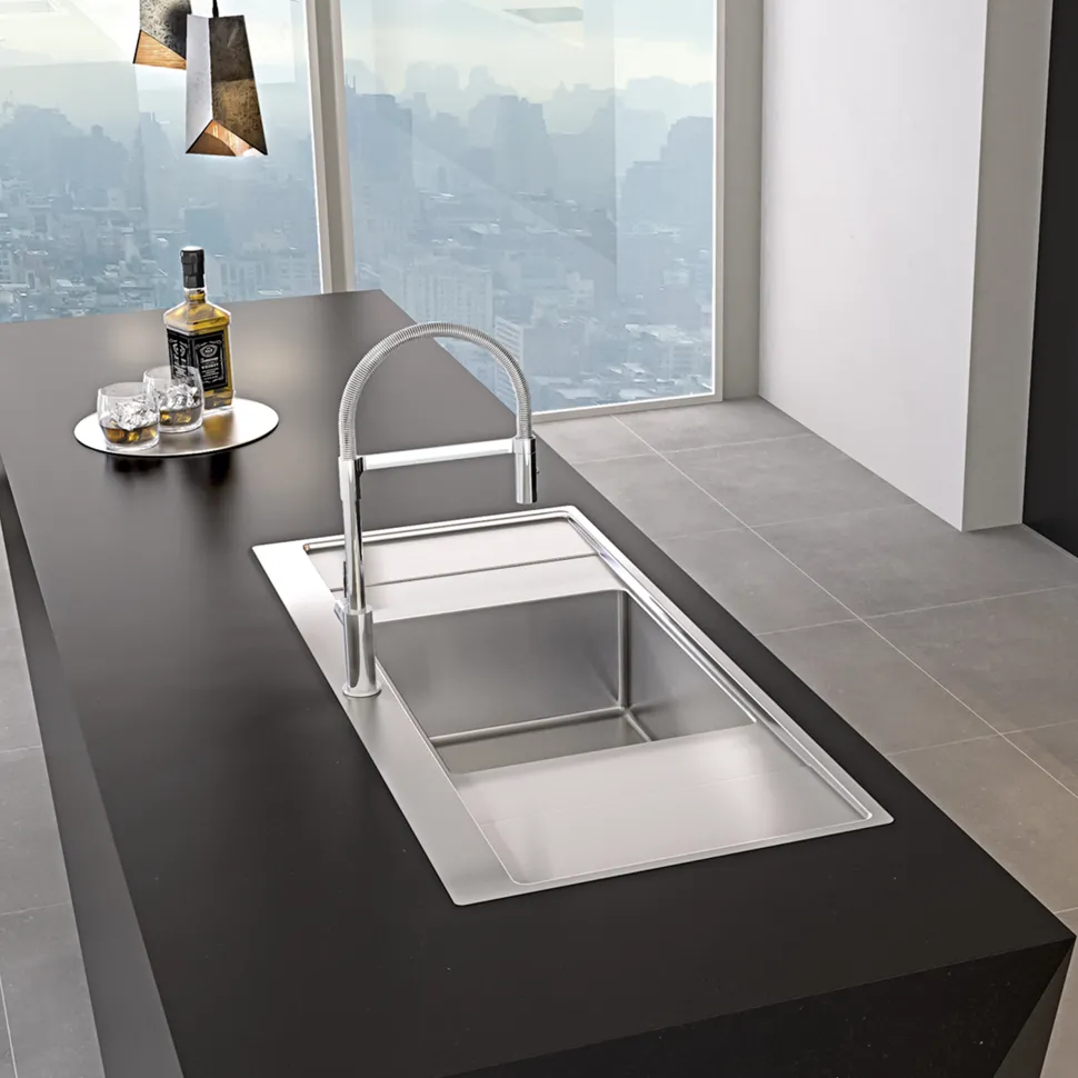 Clearwater Xeron B50 Single Bowl Brushed Stainless Steel Sink with Double Drainer & Waste - 1160 x 520mm