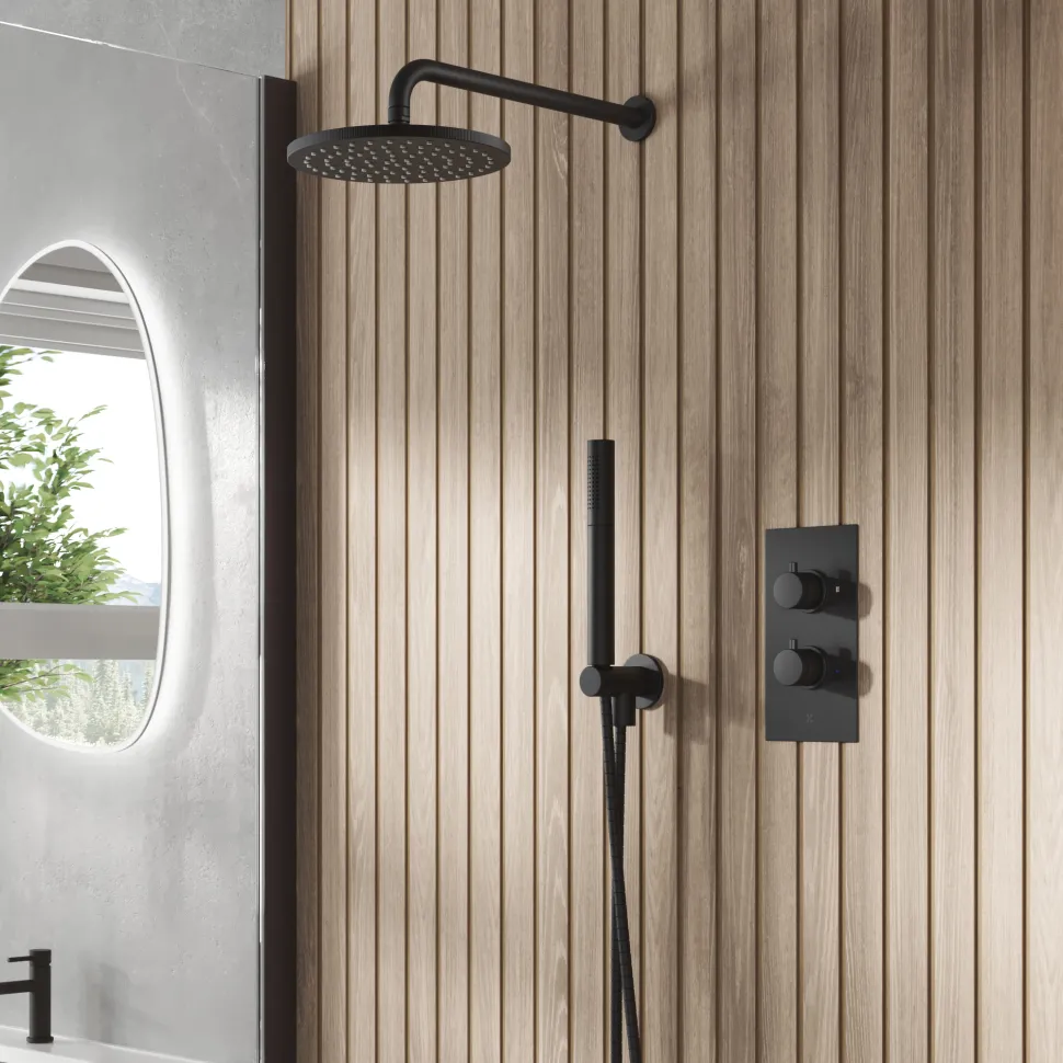 Core Concealed Thermostatic Valve, Fixed Head & Shower Handset Kit
