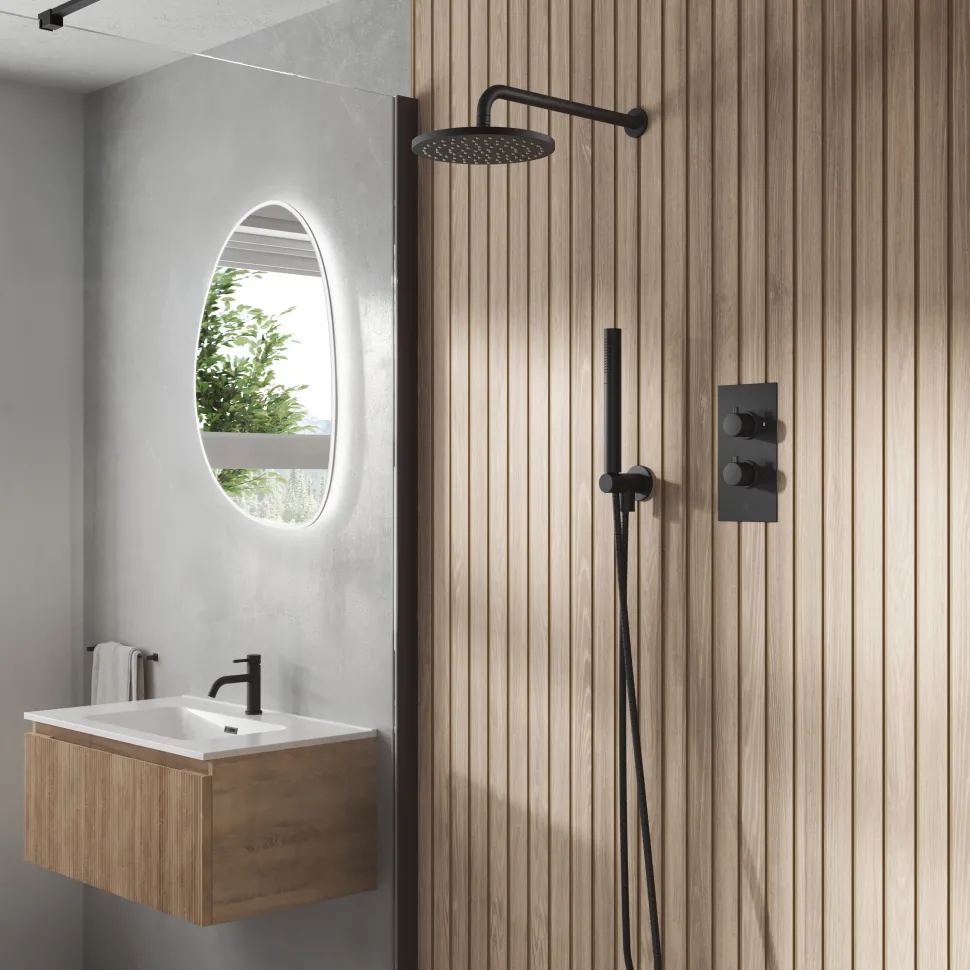 Core Concealed Thermostatic Valve, Fixed Head & Shower Handset Kit