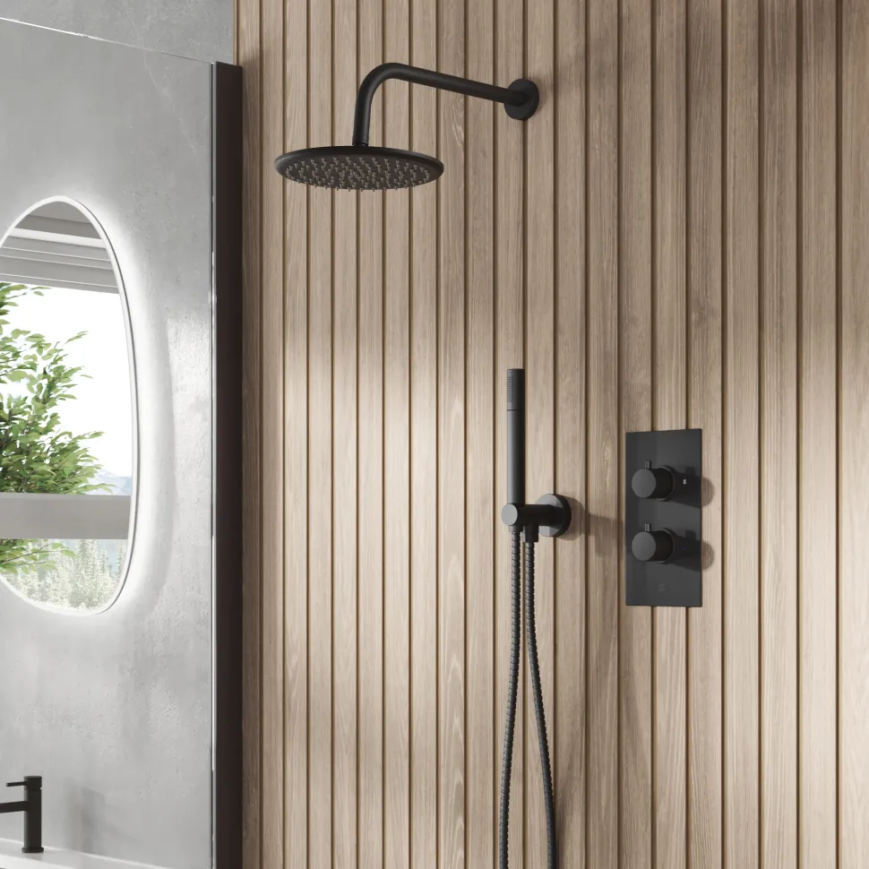 Core Concealed Thermostatic Valve, Fixed Head & Shower Handset Kit