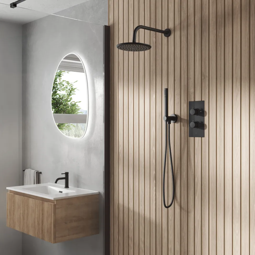 Core Concealed Thermostatic Valve, Fixed Head & Shower Handset Kit