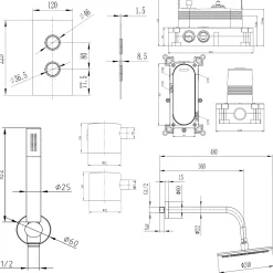 Core Concealed Thermostatic Valve, Fixed Head & Shower Handset Kit