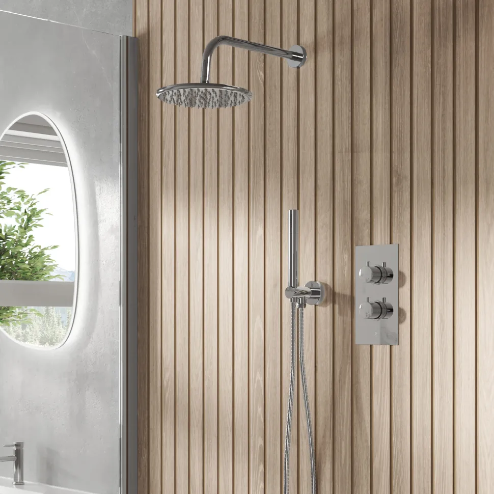 Core Concealed Thermostatic Valve, Fixed Head & Shower Handset Kit