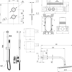 Core Concealed Thermostatic Valve, Fixed Head & Shower Rail Kit