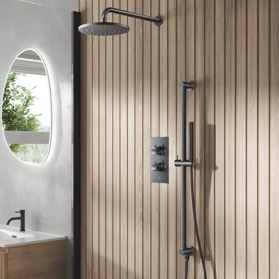 Core Concealed Thermostatic Valve, Fixed Head & Shower Rail Kit