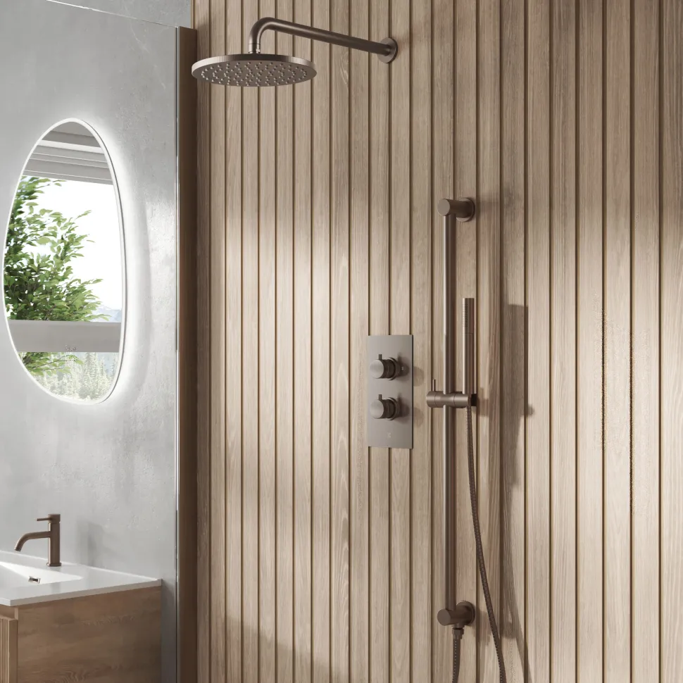 Core Concealed Thermostatic Valve, Fixed Head & Shower Rail Kit