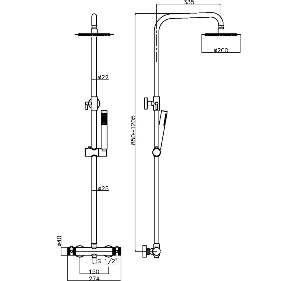 Core Exposed Thermostatic Rigid Riser Shower Kit