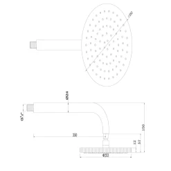 Core Fluted Round Fixed Shower Head with Arm