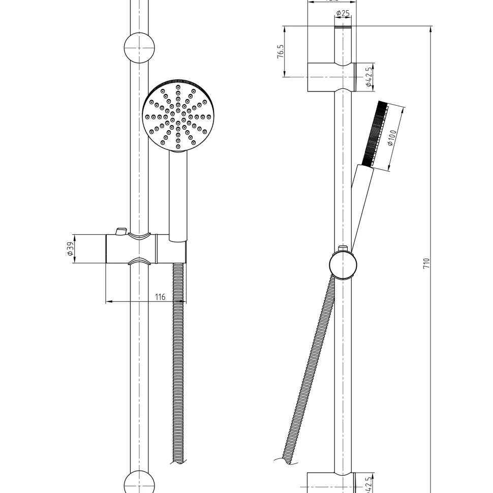 Core Fluted Slide Rail Shower Kit, Shower Handset & Hose