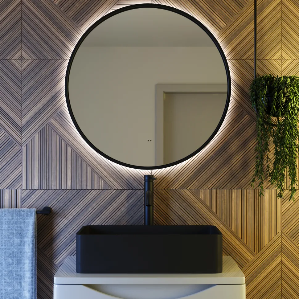 Core LED Illuminated Round Framed Mirror with Demister Pad & Colour Change Lights - 600mm