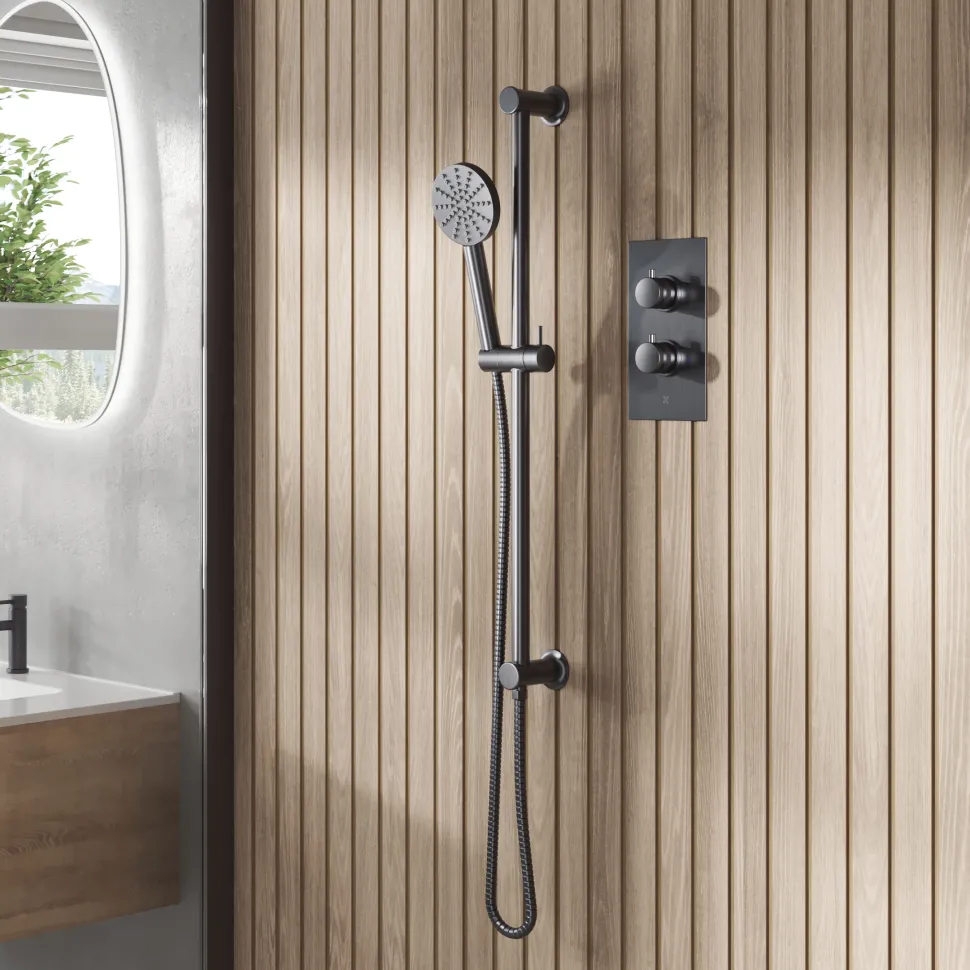 Core 1 Outlet Concealed Shower Valve & Slide Rail Kit with Fluted Handset
