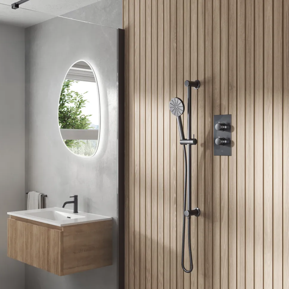 Core 1 Outlet Concealed Shower Valve & Slide Rail Kit with Fluted Handset