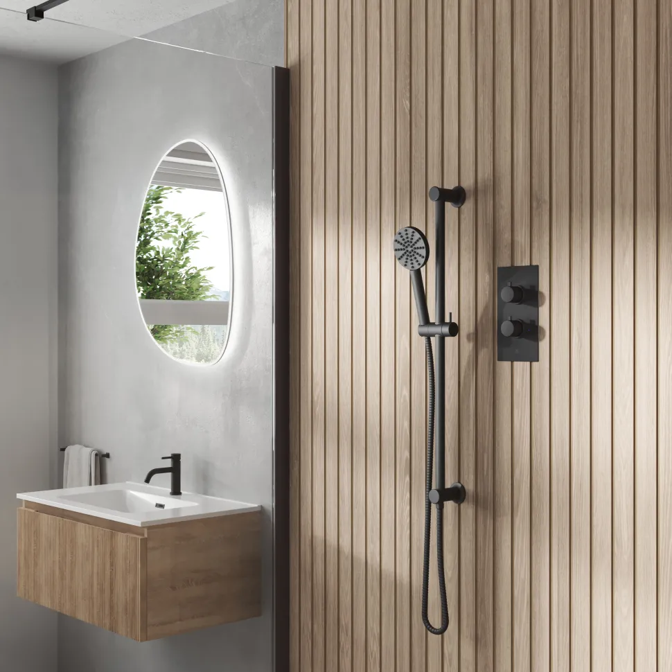 Core 1 Outlet Concealed Shower Valve & Slide Rail Kit with Fluted Handset