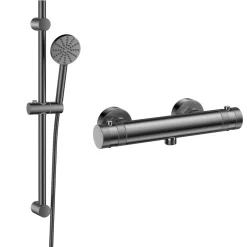 Core 1 Outlet Exposed Thermostatic Bar Valve & Fluted Slide Rail Shower Kit