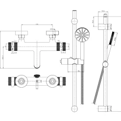 Core 2 Outlet Wall Mounted Bath Shower Mixer with Slide Rail Kit