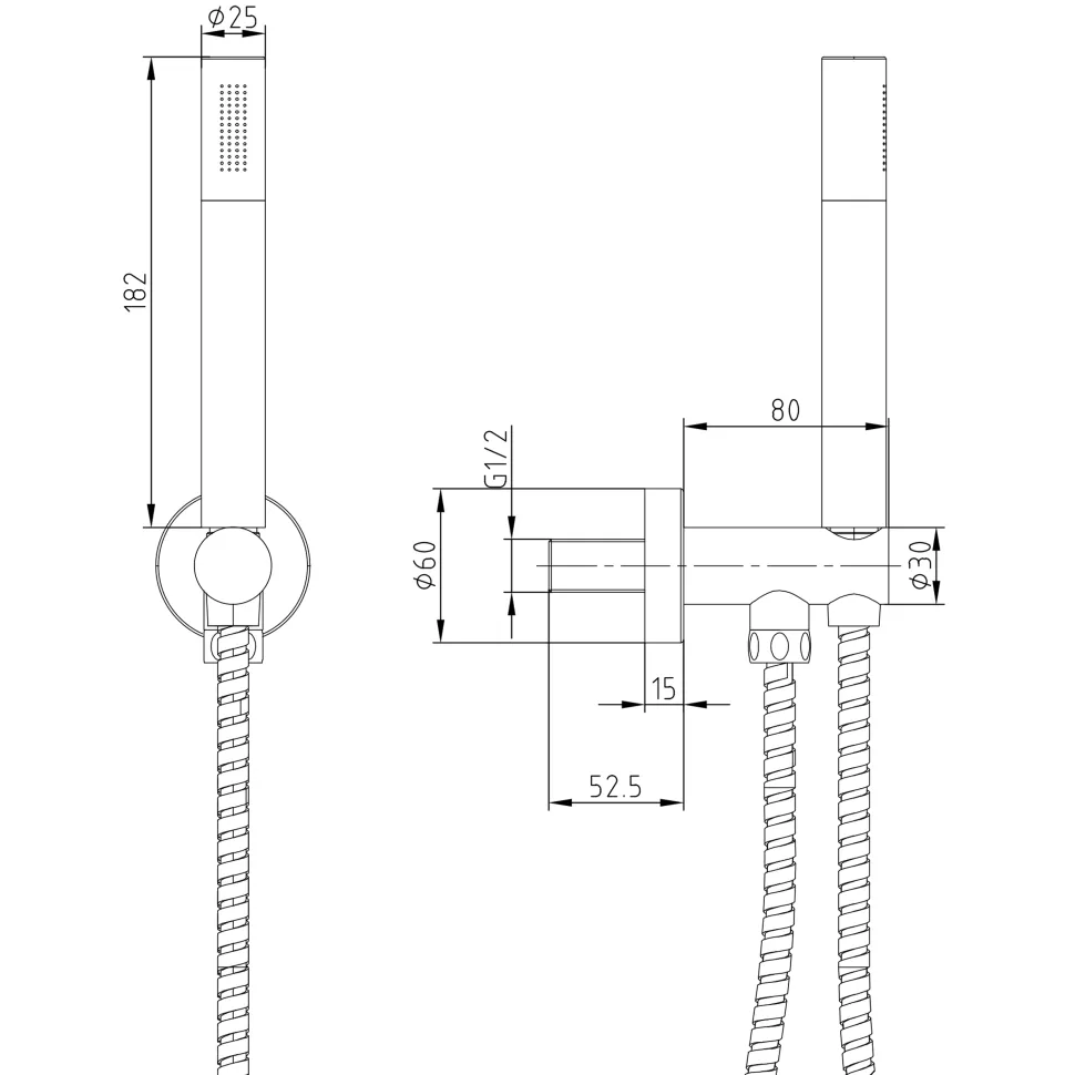 Core Shower Handset, Hose & Wall Outlet