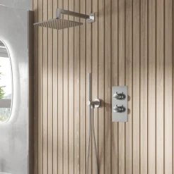 Core Shower Package with 2 Outlet Valve, Fixed Wall Mounted Square Shower Head & Shower Wall Kit