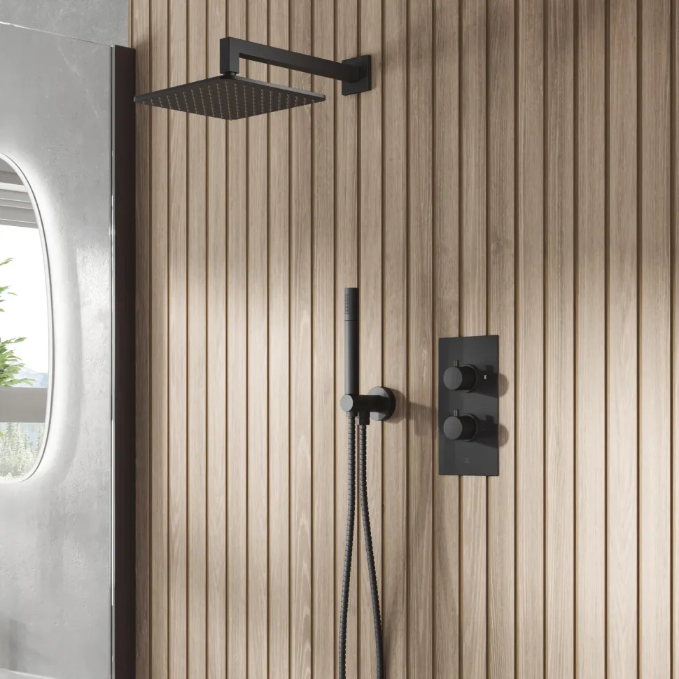 Core Shower Package with 2 Outlet Valve, Fixed Wall Mounted Square Shower Head & Shower Wall Kit
