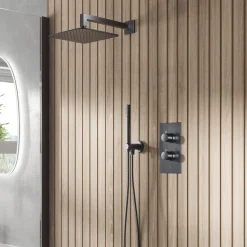 Core Shower Package with 2 Outlet Valve, Fixed Wall Mounted Square Shower Head & Shower Wall Kit