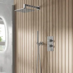 Core Shower Package with 2 Outlet Valve, Fixed Wall Mounted Square Shower Head & Shower Wall Kit