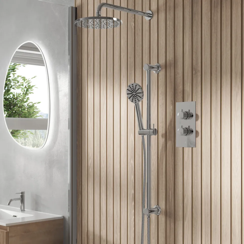 Core Shower Package with 2 Outlet Concealed Valve, Shower Head & Fluted Handset Slide Rail Kit