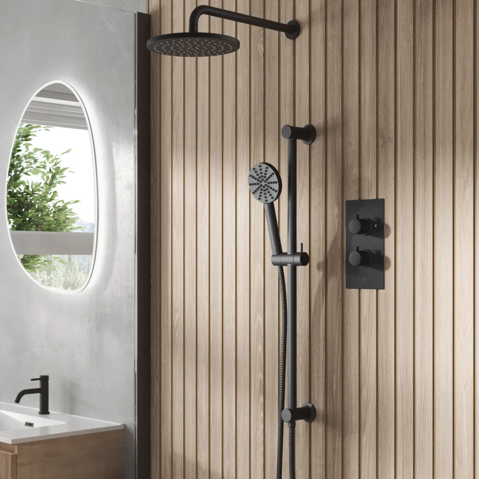 Core Shower Package with 2 Outlet Concealed Valve, Shower Head & Fluted Handset Slide Rail Kit