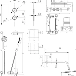 Core Shower Package with 2 Outlet Concealed Valve, Shower Head & Fluted Handset Slide Rail Kit