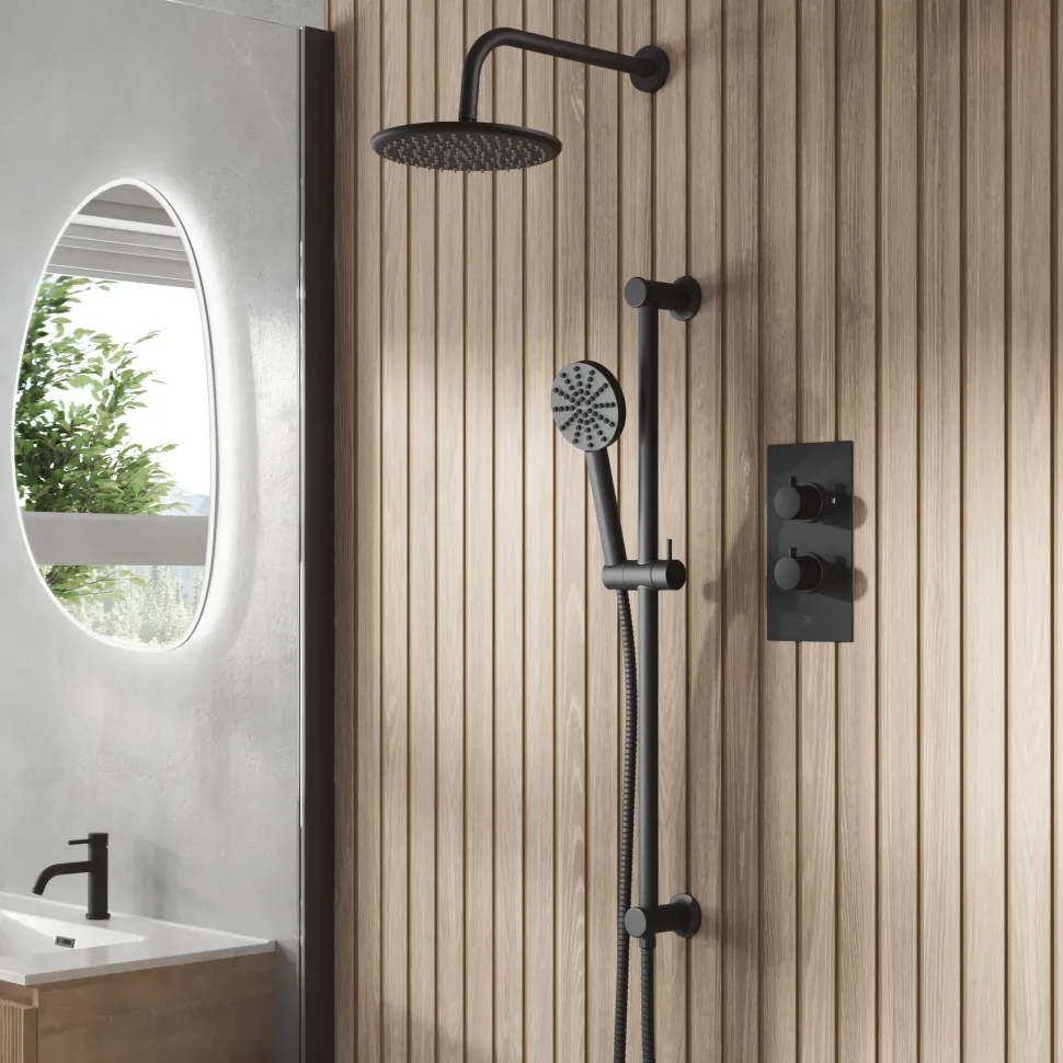 Core Shower Package with 2 Outlet Concealed Valve, Shower Head & Fluted Handset Slide Rail Kit