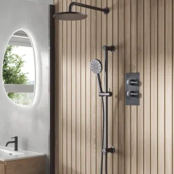 Core Shower Package with 2 Outlet Concealed Valve, Shower Head & Fluted Handset Slide Rail Kit