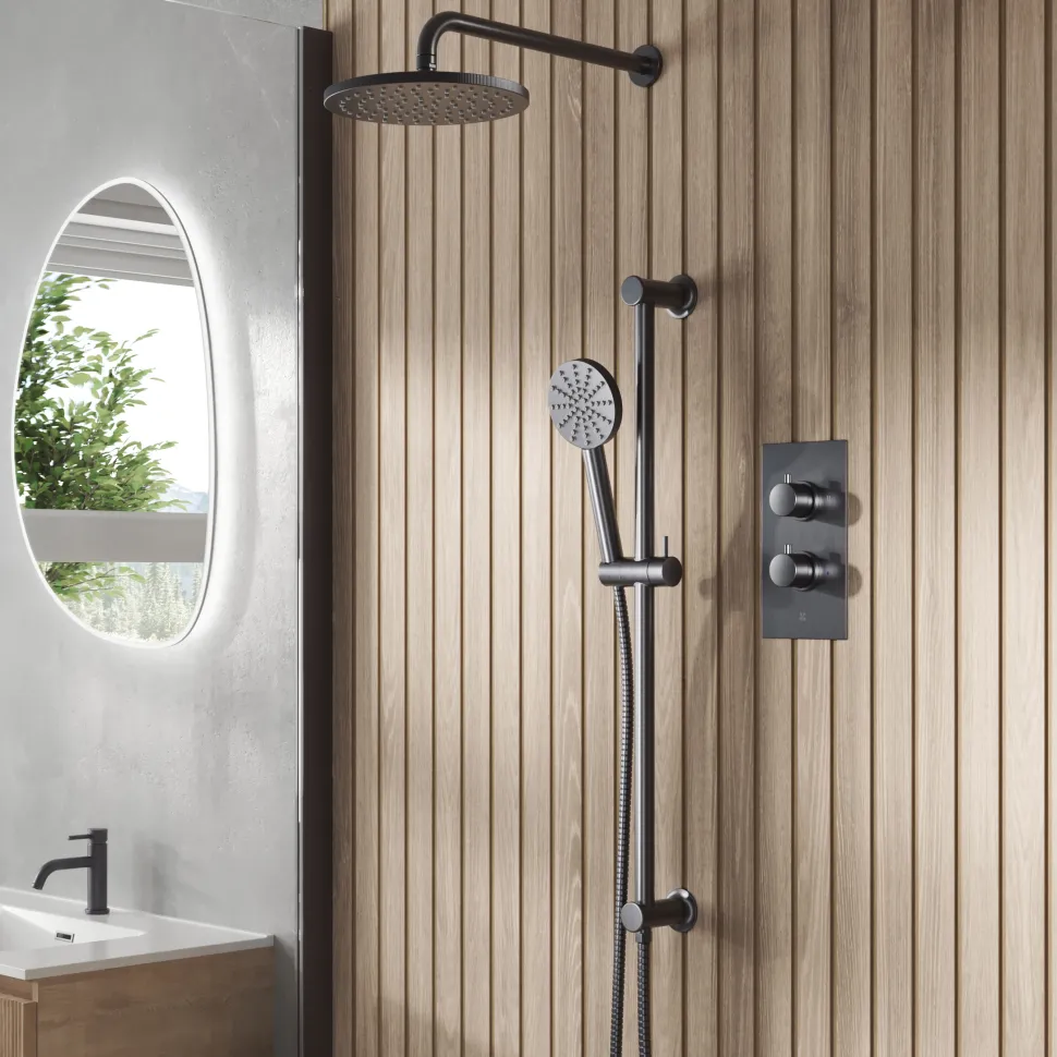 Core Shower Package with 2 Outlet Concealed Valve, Shower Head & Fluted Handset Slide Rail Kit