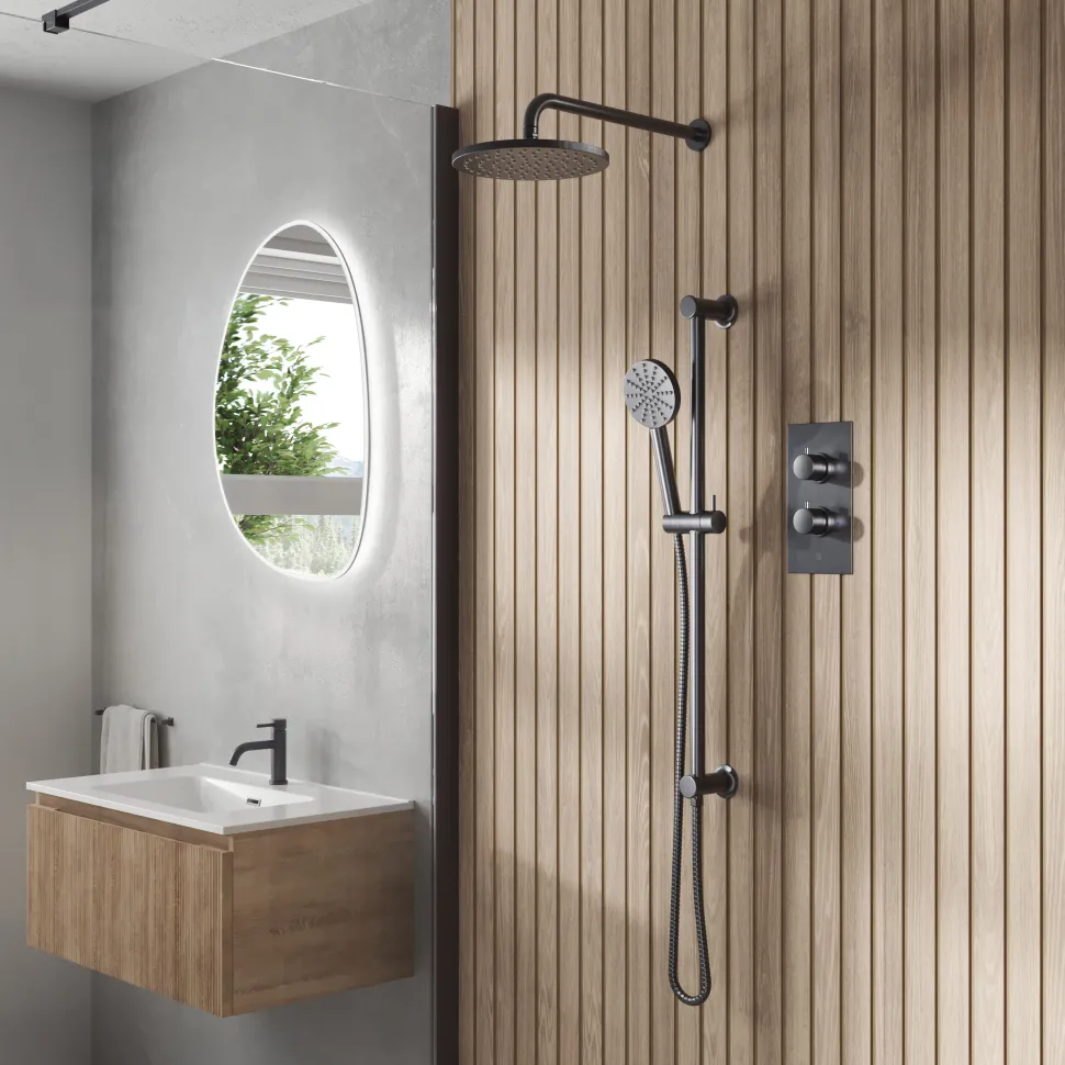 Core Shower Package with 2 Outlet Concealed Valve, Shower Head & Fluted Handset Slide Rail Kit