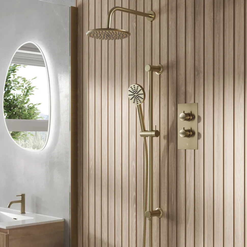 Core Shower Package with 2 Outlet Concealed Valve, Shower Head & Fluted Handset Slide Rail Kit