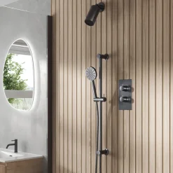 Core Shower Package with 2 Outlet Concealed Valve with Wall Mounted Fluted Spotlight Shower Head & Fluted Handset Slide Rail Kit