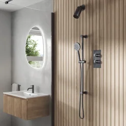 Core Shower Package with 2 Outlet Concealed Valve with Wall Mounted Fluted Spotlight Shower Head & Fluted Handset Slide Rail Kit