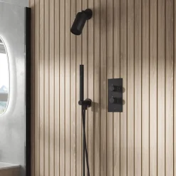 Core Shower Package with 2 Outlet Concealed Valve with Wall Mounted Fluted Spotlight Shower Head & Shower Wall Kit