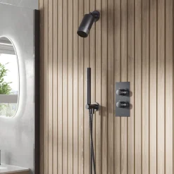 Core Shower Package with 2 Outlet Concealed Valve with Wall Mounted Fluted Spotlight Shower Head & Shower Wall Kit