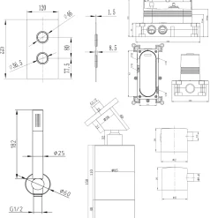 Core Shower Package with 2 Outlet Concealed Valve with Wall Mounted Fluted Spotlight Shower Head & Shower Wall Kit