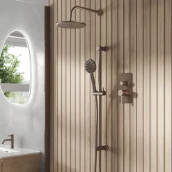 Core Shower Package with 2 Outlet Manual Valve, Fixed Wall Mounted Shower Head & Fluted Handset Slide Rail Kit