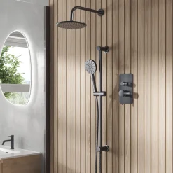 Core Shower Package with 2 Outlet Manual Valve, Fixed Wall Mounted Shower Head & Fluted Handset Slide Rail Kit