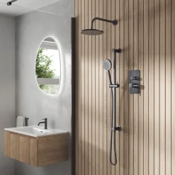 Core Shower Package with 2 Outlet Manual Valve, Fixed Wall Mounted Shower Head & Fluted Handset Slide Rail Kit