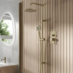 Core Shower Package with 2 Outlet Manual Valve, Fixed Wall Mounted Shower Head & Fluted Handset Slide Rail Kit