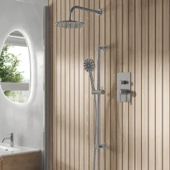 Core Shower Package with 2 Outlet Manual Valve, Fixed Wall Mounted Shower Head & Fluted Handset Slide Rail Kit
