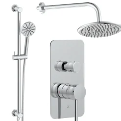 Core Shower Package with 2 Outlet Manual Valve, Fixed Wall Mounted Shower Head & Fluted Handset Slide Rail Kit
